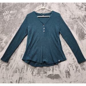 Eddie Bauer Top Womens L Green Myriad Thermal Jersey Henley Long Sleeve Pullover
